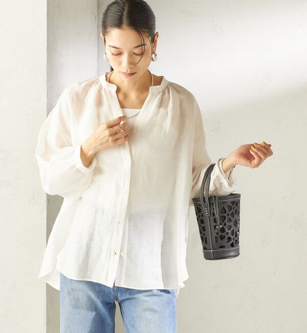 SHIPS for women「〈手洗い可能〉IMPERIAL LINEN 混 バンドカラー スキッパー シャツ」|シャツ・ブラウス|