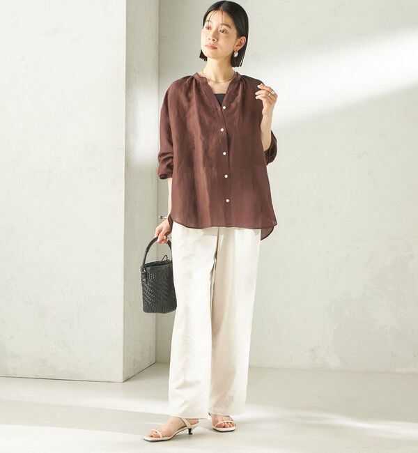 SHIPS for women「〈手洗い可能〉IMPERIAL LINEN 混 バンドカラー スキッパー シャツ」|シャツ・ブラウス|