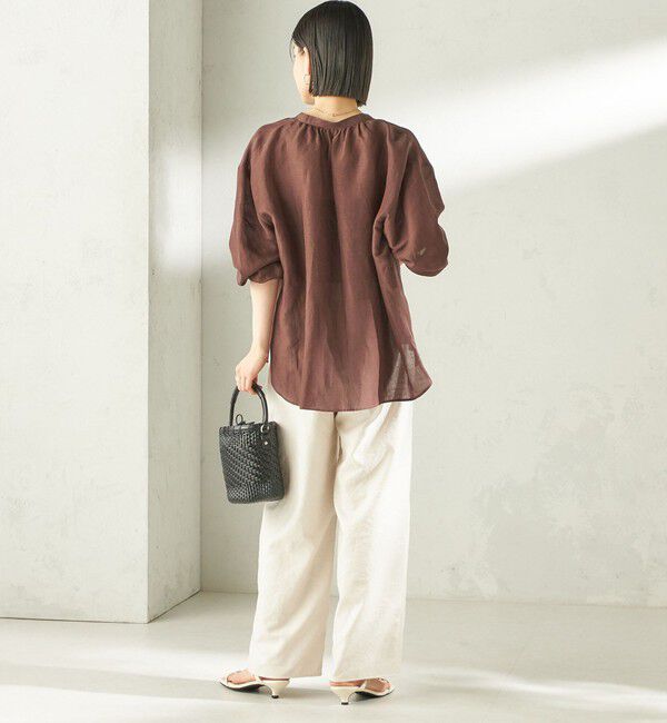 SHIPS for women「〈手洗い可能〉IMPERIAL LINEN 混 バンドカラー スキッパー シャツ」|シャツ・ブラウス|