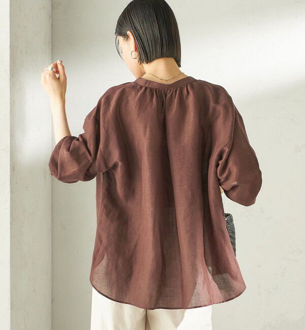 SHIPS for women「〈手洗い可能〉IMPERIAL LINEN 混 バンドカラー スキッパー シャツ」|シャツ・ブラウス|