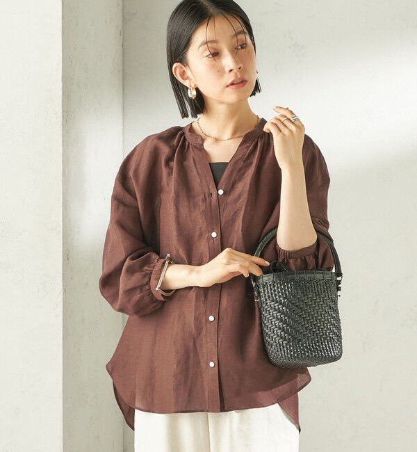 SHIPS for women「〈手洗い可能〉IMPERIAL LINEN 混 バンドカラー スキッパー シャツ」|シャツ・ブラウス|