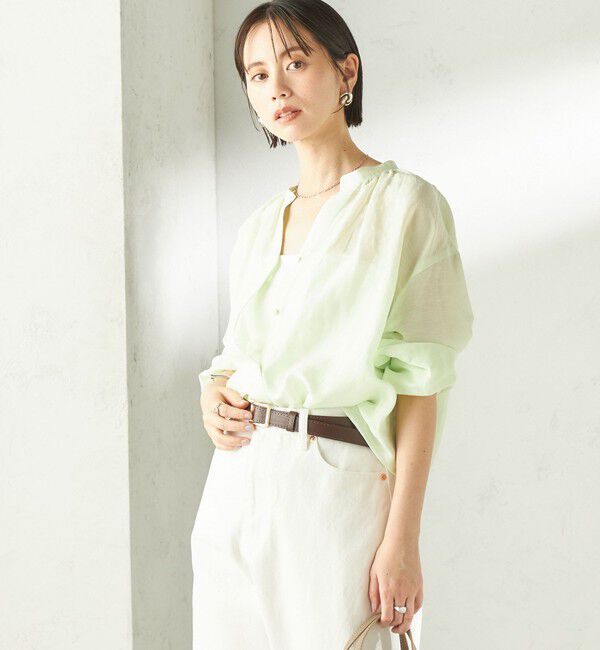 SHIPS for women「〈手洗い可能〉IMPERIAL LINEN 混 バンドカラー スキッパー シャツ」|シャツ・ブラウス|