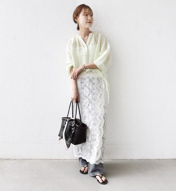 SHIPS for women「〈手洗い可能〉IMPERIAL LINEN 混 バンドカラー スキッパー シャツ」|シャツ・ブラウス|