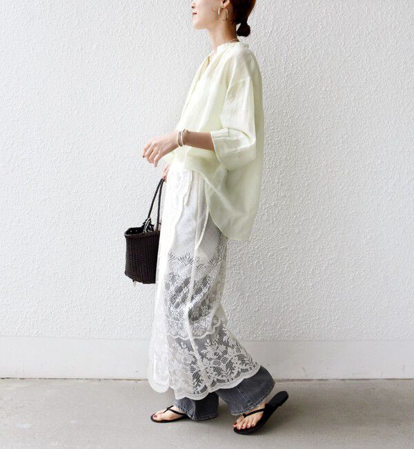 SHIPS for women「〈手洗い可能〉IMPERIAL LINEN 混 バンドカラー スキッパー シャツ」|シャツ・ブラウス|