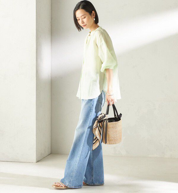 SHIPS for women「〈手洗い可能〉IMPERIAL LINEN 混 バンドカラー スキッパー シャツ」|シャツ・ブラウス|