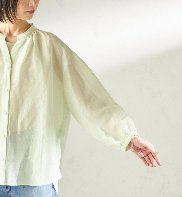 SHIPS for women「〈手洗い可能〉IMPERIAL LINEN 混 バンドカラー スキッパー シャツ」|シャツ・ブラウス|