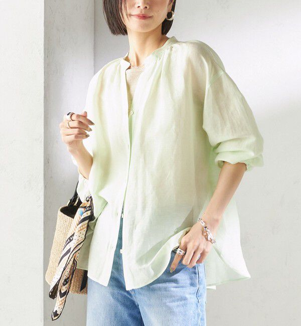 SHIPS for women「〈手洗い可能〉IMPERIAL LINEN 混 バンドカラー スキッパー シャツ」|シャツ・ブラウス|