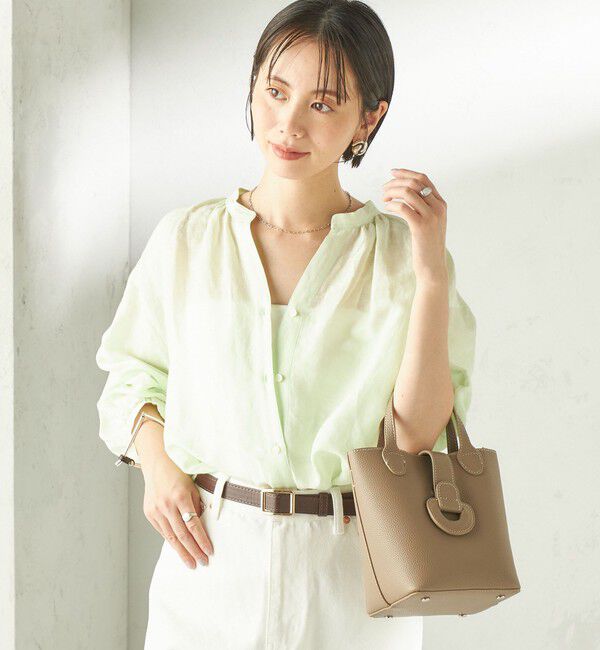 SHIPS for women「〈手洗い可能〉IMPERIAL LINEN 混 バンドカラー スキッパー シャツ」|シャツ・ブラウス|
