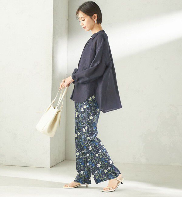 SHIPS for women「〈手洗い可能〉IMPERIAL LINEN 混 バンドカラー スキッパー シャツ」|シャツ・ブラウス|