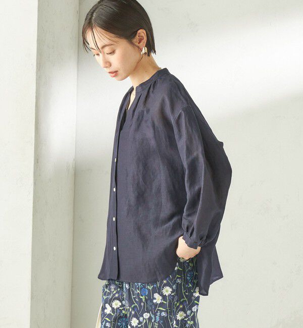 SHIPS for women「〈手洗い可能〉IMPERIAL LINEN 混 バンドカラー スキッパー シャツ」|シャツ・ブラウス|