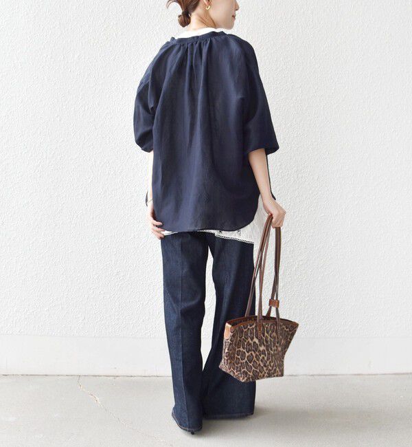 SHIPS for women「〈手洗い可能〉IMPERIAL LINEN 混 バンドカラー スキッパー シャツ」|シャツ・ブラウス|