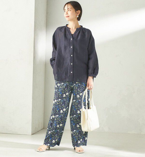SHIPS for women「〈手洗い可能〉IMPERIAL LINEN 混 バンドカラー スキッパー シャツ」|シャツ・ブラウス|