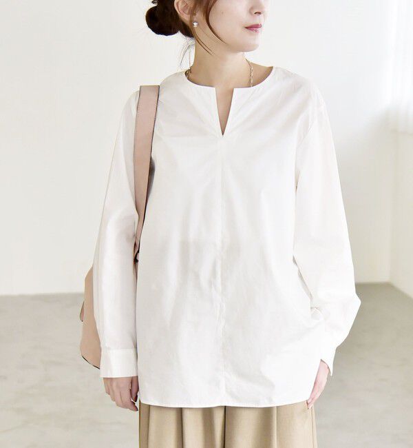 quaranciel「quaranciel:〈洗濯機可能〉タックカラー 2way キーネック シャツ ブラウス」|シャツ・ブラウス|
