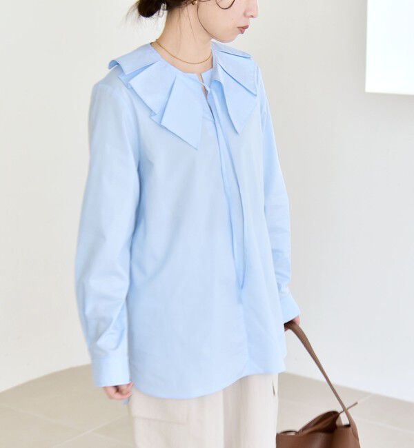 quaranciel「quaranciel:〈洗濯機可能〉タックカラー 2way キーネック シャツ ブラウス」|シャツ・ブラウス|