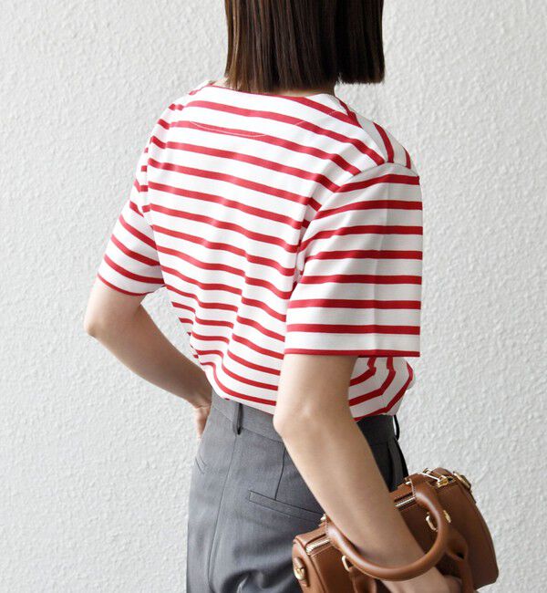 SHIPS any「SHIPS any:〈洗濯機可能〉マリンボーダー レースアップ ショートスリーブ TEE」|Tシャツ・カットソー|
