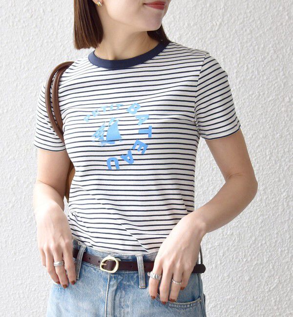 SHIPS any「【SHIPS any別注】PETIT BATEAU: ロゴ プリント コンパクト ボーダー TEE 26SS」|Tシャツ・カットソー|