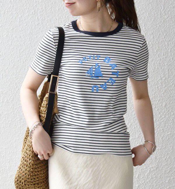SHIPS any「【SHIPS any別注】PETIT BATEAU: ロゴ プリント コンパクト ボーダー TEE 26SS」|Tシャツ・カットソー|