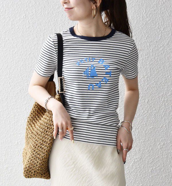 SHIPS any「【SHIPS any別注】PETIT BATEAU: ロゴ プリント コンパクト ボーダー TEE 26SS」|Tシャツ・カットソー|
