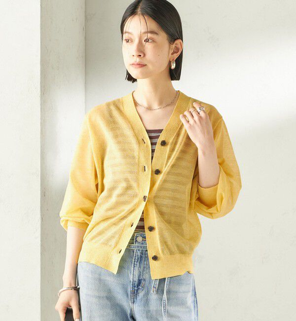SHIPS for women「〈手洗い可能〉麻混 シアー Vネック カーディガン」|カーディガン|