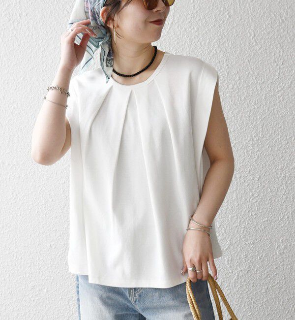 SHIPS any「SHIPS any:〈接触冷感/汗染み防止加工/洗濯機可能〉タック フレア ノースリーブ TEE」|Tシャツ・カットソー|