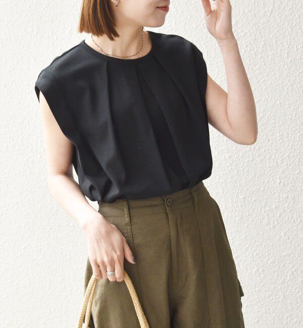SHIPS any「SHIPS any:〈接触冷感/汗染み防止加工/洗濯機可能〉タック フレア ノースリーブ TEE」|Tシャツ・カットソー|