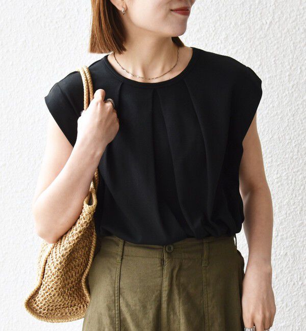 SHIPS any「SHIPS any:〈接触冷感/汗染み防止加工/洗濯機可能〉タック フレア ノースリーブ TEE」|Tシャツ・カットソー|