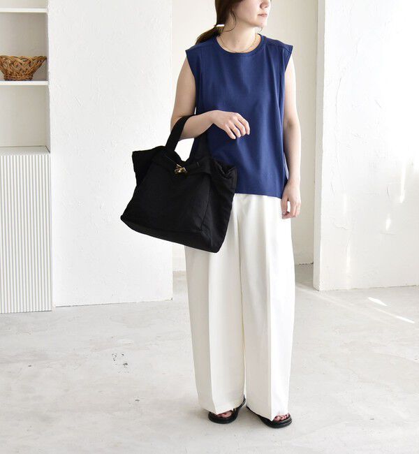 quaranciel「quaranciel:〈接触冷感/汗染み防止加工/洗濯機可能〉クルー ノースリーブ TEE」|Tシャツ・カットソー|