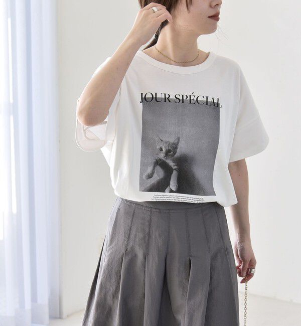 quaranciel「quaranciel:〈接触冷感/汗染み防止加工/洗濯機可能〉CAT プリント TEE」|Tシャツ・カットソー|