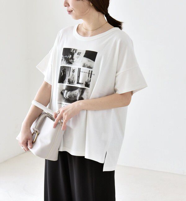 quaranciel「quaranciel:〈接触冷感/汗染み防止加工/洗濯機可能〉CAT プリント TEE」|Tシャツ・カットソー|