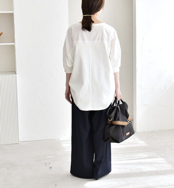 quaranciel「quaranciel:〈接触冷感/汗染み防止加工/洗濯機可能〉ドッキング Aライン カットソー」|Tシャツ・カットソー|