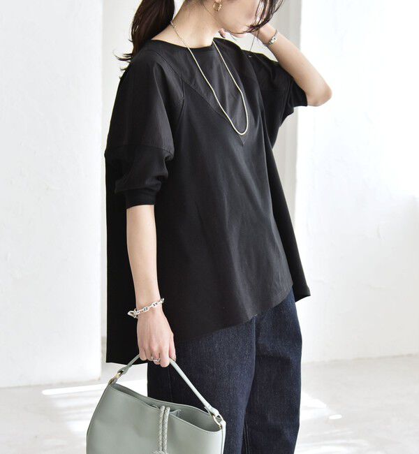 quaranciel「quaranciel:〈接触冷感/汗染み防止加工/洗濯機可能〉ドッキング Aライン カットソー」|Tシャツ・カットソー|
