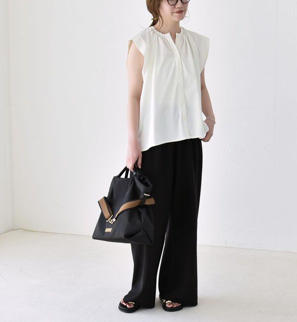 quaranciel「quaranciel:〈接触冷感/UVカット/吸水速乾/洗濯機可能〉スキッパー ギャザー シャツ カットソー」|シャツ・ブラウス|