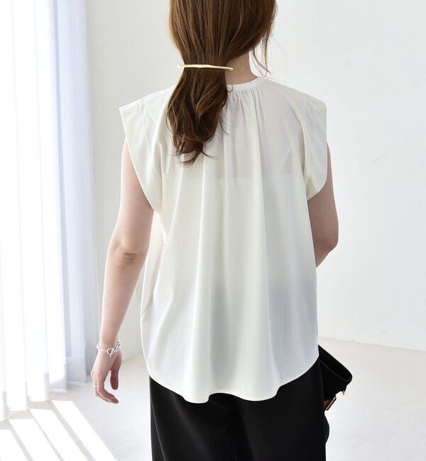 quaranciel「quaranciel:〈接触冷感/UVカット/吸水速乾/洗濯機可能〉スキッパー ギャザー シャツ カットソー」|シャツ・ブラウス|