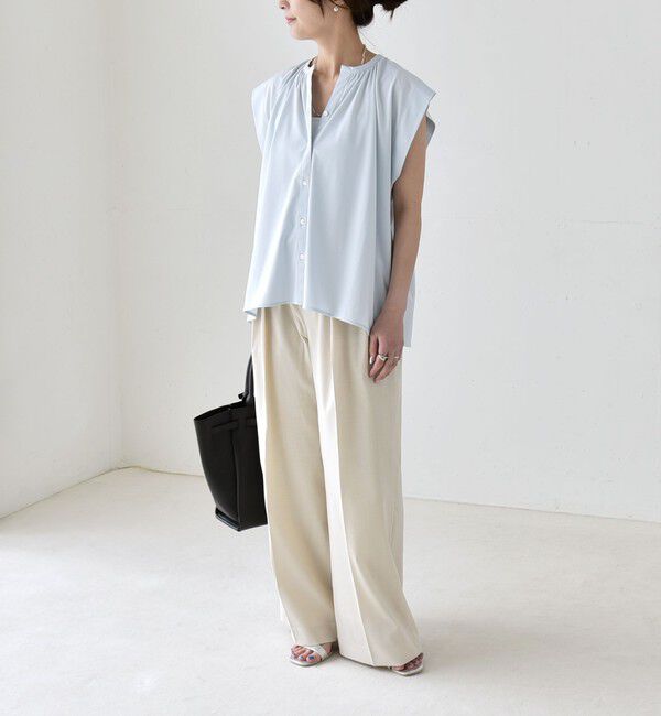 quaranciel「quaranciel:〈接触冷感/UVカット/吸水速乾/洗濯機可能〉スキッパー ギャザー シャツ カットソー」|シャツ・ブラウス|