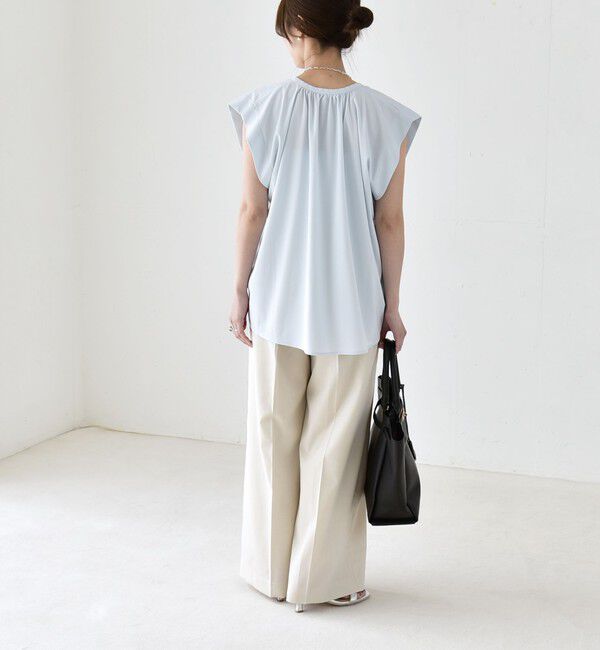 quaranciel「quaranciel:〈接触冷感/UVカット/吸水速乾/洗濯機可能〉スキッパー ギャザー シャツ カットソー」|シャツ・ブラウス|