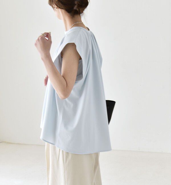 quaranciel「quaranciel:〈接触冷感/UVカット/吸水速乾/洗濯機可能〉スキッパー ギャザー シャツ カットソー」|シャツ・ブラウス|