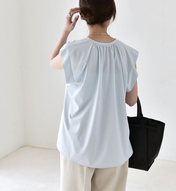 quaranciel「quaranciel:〈接触冷感/UVカット/吸水速乾/洗濯機可能〉スキッパー ギャザー シャツ カットソー」|シャツ・ブラウス|