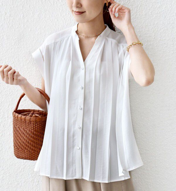 SHIPS for women「【WEB限定】〈手洗い可能〉ストレッチ ジョーゼット プリーツ スキッパー ブラウス」|シャツ・ブラウス|