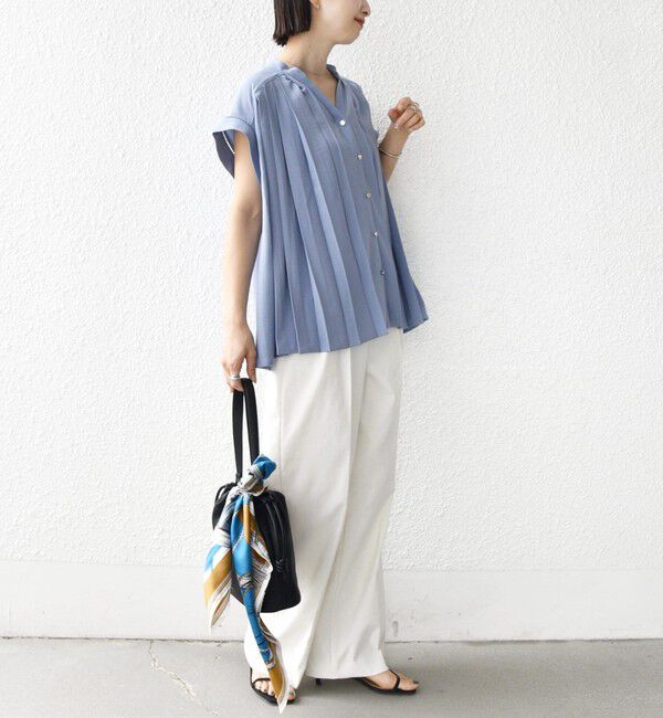 SHIPS for women「【WEB限定】〈手洗い可能〉ストレッチ ジョーゼット プリーツ スキッパー ブラウス」|シャツ・ブラウス|