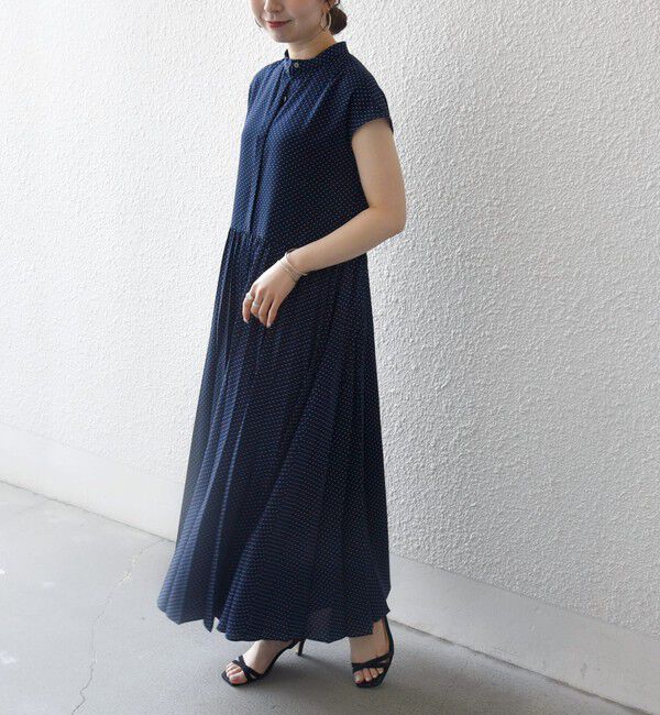 SHIPS any「SHIPS any:〈手洗い可能〉ドット バンドカラー フレンチ プリーツ ロング ワンピース」|ワンピース|