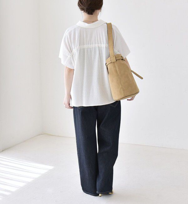 quaranciel「quaranciel:〈手洗い可能〉コットン 刺繍 スキッパー ギャザー プルオーバー シャツ」|シャツ・ブラウス|