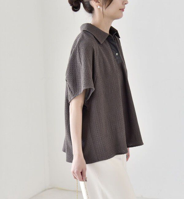 quaranciel「quaranciel:〈手洗い可能〉コットン 刺繍 スキッパー ギャザー プルオーバー シャツ」|シャツ・ブラウス|