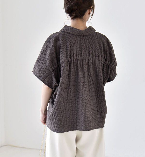 quaranciel「quaranciel:〈手洗い可能〉コットン 刺繍 スキッパー ギャザー プルオーバー シャツ」|シャツ・ブラウス|