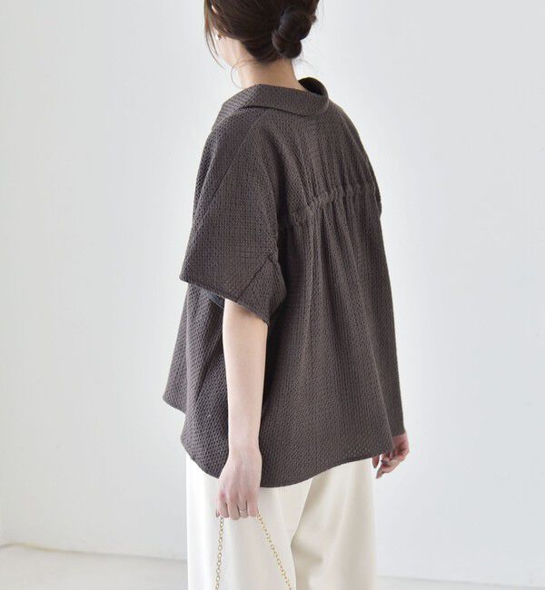 quaranciel「quaranciel:〈手洗い可能〉コットン 刺繍 スキッパー ギャザー プルオーバー シャツ」|シャツ・ブラウス|