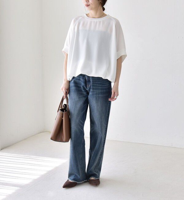 quaranciel「《一部追加予約》quaranciel:〈手洗い可能〉ジョーゼット ハーフスリーブ ドロスト ルーズ ブラウス」|シャツ・ブラウス|