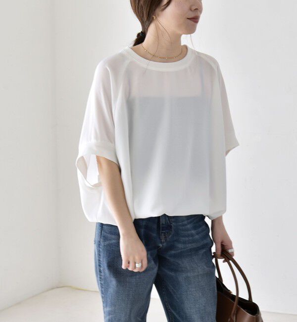 quaranciel「《一部追加予約》quaranciel:〈手洗い可能〉ジョーゼット ハーフスリーブ ドロスト ルーズ ブラウス」|シャツ・ブラウス|