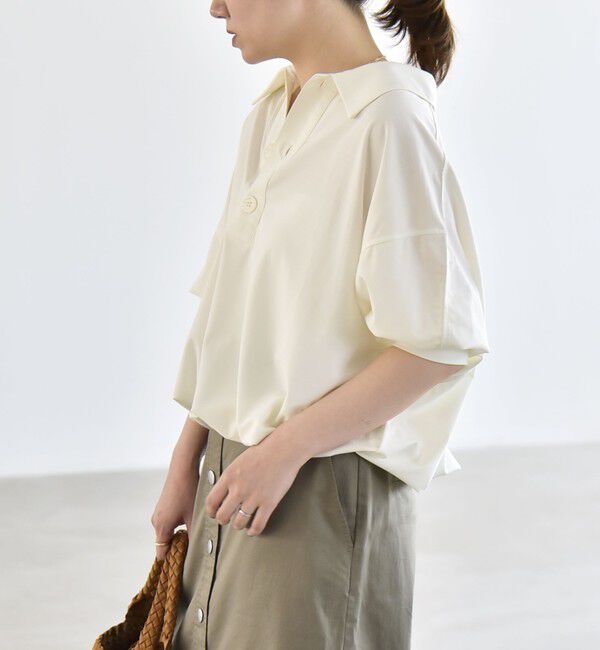 quaranciel「quaranciel:〈接触冷感/洗濯機可能〉シルク ミックス ポンチ ドロスト ポロ プルオーバー」|Tシャツ・カットソー|