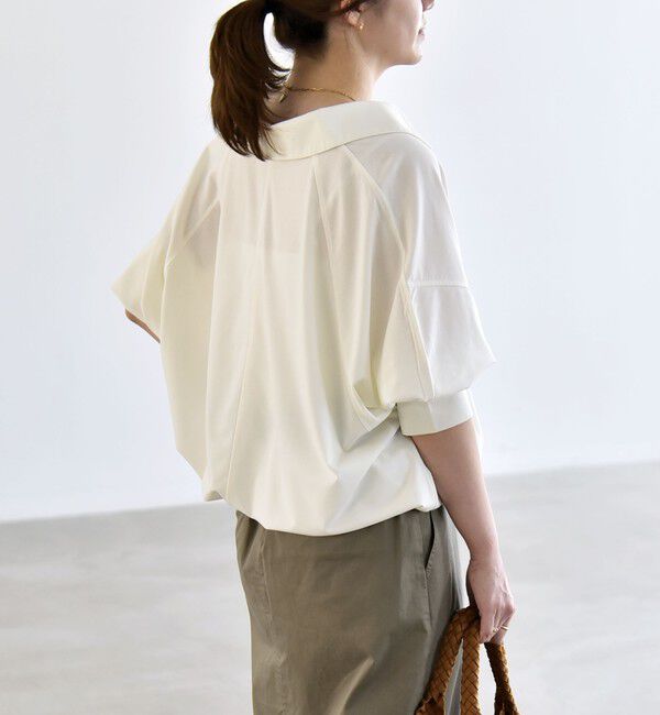 quaranciel「quaranciel:〈接触冷感/洗濯機可能〉シルク ミックス ポンチ ドロスト ポロ プルオーバー」|Tシャツ・カットソー|