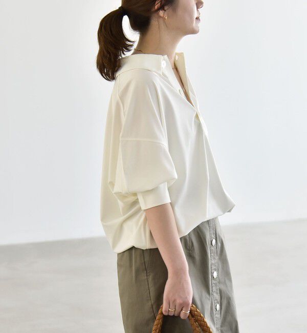 quaranciel「quaranciel:〈接触冷感/洗濯機可能〉シルク ミックス ポンチ ドロスト ポロ プルオーバー」|Tシャツ・カットソー|