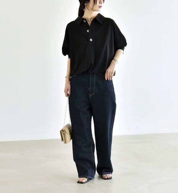 quaranciel「quaranciel:〈接触冷感/洗濯機可能〉シルク ミックス ポンチ ドロスト ポロ プルオーバー」|Tシャツ・カットソー|